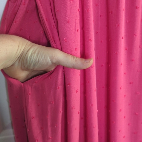 Torrid Barbiecore Faux Wrap Swiss Dot Midi Dress Honeysuckle Pink 2X - Picture 3 of 14